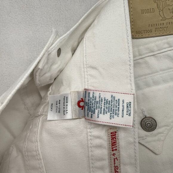 True Religion Jeans men's 40 White Denim Ricky Flap Pockets Made in USA Straight - Picture 12 of 14
